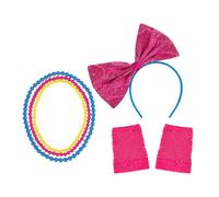 GARVALON Conjunto de Accesorios para Disfraz Disco de Mujer 80S Diadema Retro Lazo Guantes sin Dedos y Collar Neón Adecuado para Fiestas Graduaciones y Halloween Vintage