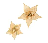 GARVALON Flores Navideñas Artificiales Doradas 2 Piezas Tamaño Pequeño y Grande para Decoración Navideña Adornos de Tela para Manualidades y Decoración de Árbol de Navidad