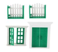 GARVALON Juego de 4 Piezas Puertas y Ventanas en Miniatura Verdes y para Casas de Muñecas, Accesorios de Construcción de Modelos Valla Incluida, Adecuado para Bricolaje y