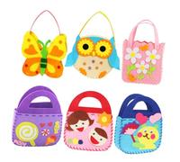 GARVALON Juego de 6 Bolsos de Tela No Tejida DIY para Manualidades Infantiles, Parches de Dibujos Animados Coloridos, Kit de Costura Fácil para Preescolar y Actividades Creativas en Casa