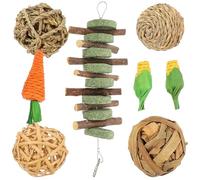 GARVALON Juego de 8 Piezas de Bolas de Mimbre para Hámster Conejos y Cobayas Juguetes Masticables para Roer Accesorios para Jaulas de Mascotas Pequeñas Estimulantes y Multifuncionales