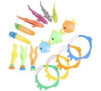 GARVALON Juego de Juguetes de Buceo para Piscina Infantil Set de 21 Piezas Aros de Buceo Palos Largos Figuras Marinas Tiburón Pez Medusa Plástico Seguro 1 a 12 Años Adecuado para