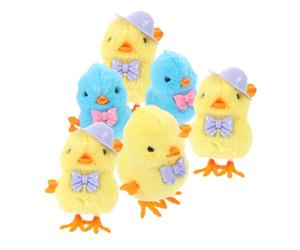 GARVALON Juguetes de Cuerda Pollitos Saltarines de Peluche 6 Piezas Surtido Colores Mezcla Mecanismo Manual Relleno de Cesta de Pascua