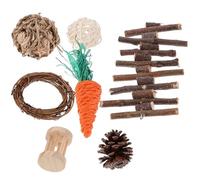 GARVALON Juguetes para Hámster 7 Piezas Bolas de Ratán y Accesorios Naturales para Jaulas Kit Masticable de Madera y Hierba para Roedores Pequeños como Jerbos Ratones y Conejillos de