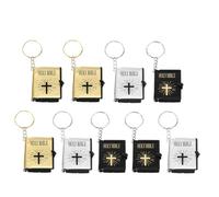 GARVALON Llavero Biblia Pequeño 9 Piezas Metal Dorado, Negro y Plateado, Adorno Religioso para Bautizo, Colgante Decorativo para Bolso, Obsequio Espiritual para Escuela Bíblica