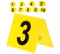 GARVALON Marcadores de Número de Mesa Acrílicos Reutilizables 10 Piezas Doble Cara 55X63 CM Amarillo Números Negros para Restaurante Banquetes y Escena del Crimen