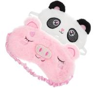 GARVALON Máscara para Dormir a Prueba de Luz de Peluche Suave 2 Piezas Dibujos de Animales Cerdito Rosa y Panda Corazón Cómoda para Viajes y Descanso