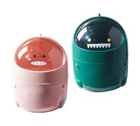 GARVALON Mini Cubo de Basura de Escritorio Tapa Abatible Diseño Dinosaurio Plástico Resistente Tamaño Compacto para Oficina y Hogar Pack 2 Unidades Verde y Rosa