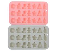 GARVALON Molde de Silicona para Hornear Navideño 3D Mini Moldes Formas de Árbol de Navidad Hombre de Jengibre y Guirnalda Juego de 2 Piezas en Azul y Rosa Utensilios para Repostería