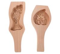GARVALON Molde para Pastel de Luna Tradicional Chino de Madera con Asa 2 Unidades Carpa y Durazno Herramienta Artesanal para Festival del Medio Otoño Prensa para Hornear Pasteles y