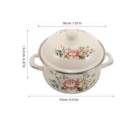 GARVALON Olla Esmaltada Retro Floral de 18 CM y 2 L con Tapa y Dos Asas para Cocinar a Fuego Lento en Estufa de Gas o Eléctrica Olla Pequeña para Sopa y Caldo Resistente y