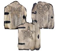 GARVALON Puerta de Hadas de Madera Vintage 3 Piezas Modelo en Miniatura Decoración Artesanal para Jardín y Hogar Estrellas, Corazones y Mariposas Obsequio Decorativo para Exteriores