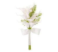 GARVALON Ramo de Novia de Lirios Artificiales Tacto Real 39 CM Ramo de Flores para Boda Despedidas de Soltera y Decoración del Hogar y Duradero