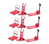 GARVALON Set de 9 Piezas de Mini Vehículos de Construcción Juguetes Educativos, Modelo de Carretilla Elevadora Pequeña, Polea Manual en Miniatura y Carrito Rojo, Accesorios Seguros