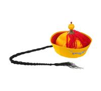 GARVALON Sombrero Tradicional Chino para Adultos Tocado Histórico con Trenza y Estampado de Dragón Accesorio Vintage para Cosplay Teatro y Disfraces Dinastía Qing