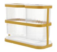 GARVALON Soporte Doble para Utensilios de Cocina y Palillos Organizador de Cubiertos con Diseño de Doble Tubo Estante Multifuncional para Encimera y Pared Color Verde Dorado para Hogar y