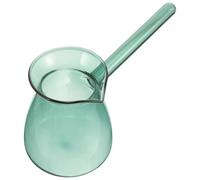 GARVALON Tetera de Vidrio de Borosilicato Alto 450 Ml Color Verde Lago con Mango Lateral Resistente al Calor Jarra Portátil para Café y Leche Adecuado para Hogar Cafetería y Restaurante