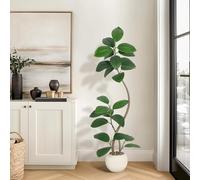Garvee 150cm Plantas Artificiales Decorativas de Caucho con Maceta esférica de Color Crema y Piedra, Fiddle Higuera con Doble Tronco,Árbol Artificial Interior para hogar, Sala,Oficina,Tropical Planta