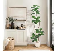 Garvee 180cm Plantas Artificiales Decorativas de Caucho con Maceta esférica de Color Crema y Piedra, Fiddle Higuera con Doble Tronco,Árbol Artificial Interior para hogar, Sala,Oficina,Tropical Planta