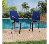 Garvee 2 taburetes de bar giratorios para exteriores, juego de 2 taburetes de altura de barra de patio, tela de textileno para todo tipo de clima, taburetes altos para bistró con respaldo alto y