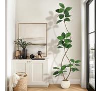 Garvee 210 cm planta artificial árbol de goma con bola de color crema maceta maceta y piedra Fiddle higuera interior árbol artificial alta planta falsa árbol tropical gran suelo árbol