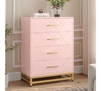 Garvee 4 cajones Armario Dormitorio, cómoda Moderna con cajones de Ancho de Banda y Asas metálicas, cómoda de Madera 61 x 40 x 93 cm (Rosa)