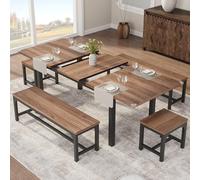 Garvee 47.3''-63'' Extendable Rectangular Dining Table for 6, Modern Farmhouse Large Kitchen Table with Metal Legs, Space-Saving Dining Room Furniture for Apartments, Small Spaces