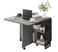 Garvee Ahorra Espacio y Multifuncionalidad - Juego Mesa De Comedor Plegable - Diseño Extensible, 2 Niveles De Almacenaje, 6 Ruedas - Ideal Apartamentos, Cocina u Oficina - Rectangular para 4 Personas