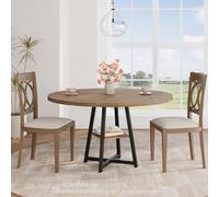 Garvee Ahorro de Espacio para Comedor - Conjunto de Mesa de Comedor Redonda de 120 cm - Diseño Industrial con Estante de Almacenamiento y Estilo clásico - Ideal para Cocina y Comedor - 4-6 Personas -