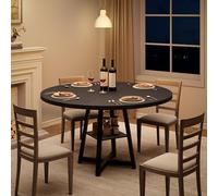 Garvee Ahorro de Espacio y diseño Moderno - Mesa de Comedor Redonda de 120 cm - Madera y Metal con Estante de Almacenamiento - Ideal para Comedor y Cocina - 4-6 Personas - Nuevo Modelo (Fresno Negro)