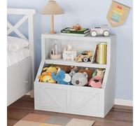 Garvee Ahorro de Espacio y Estructura Duradera - Estantería Infantil de Madera con 2 Niveles y Cubos Grandes - Organizador para habitación de niños, Sala de Juegos y Escuela - Acabado Blanco Antiguo