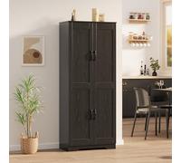Garvee alacena de Cocina Estilo Granja de 152 cm, Armario Alto de Almacenamiento Independiente con 2 Puertas, Gran Capacidad y 3 estantes Ajustables, Mueble Auxiliar para Cocina y Comedor-Negro