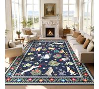 Garvee Alfombra Amplio Lavable Antideslizante - Diseño de Gato y Flores, Suave, Apta para Mascotas, salón, Dormitorio, Comedor, habitación Infantil o Pasillo, Azul, 200x290cm, Alemania