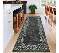 Garvee Alfombra moderna lavable, sensación de mezcla de lana sintética, estampado floral vintage, plegable, poliéster suave y duradero, antideslizante para sala de estar o dormitorio, color negro, 160