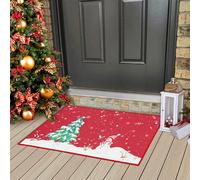 Garvee Alfombra navideña Antideslizante para Entrada - Diseño árbol de Navidad y muñeco de Nieve - Lavable y Resistente - Base de Goma - 50x80cm - Color Rojo - Fabricada en Alemania