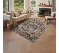 Garvee Alfombra Vintage Lavable con Medallón - Pelo Bajo y Base Antideslizante, Tonos Azul Marrón Rojo, Varios Tamaños, Apta para Salón, Dormitorio, Comedor, Cocina y Habitación Infantil