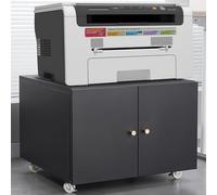 Garvee - Almacenamiento móvil para impresora - Armario con carpetas con ruedas, estante ajustable, puertas con cerradura, ideal para oficina en casa, tamaño compacto, metal negro