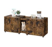 Garvee Amplia caja de arena doble para gatos, moderno armario oculto para 2 gatos, muebles de madera fáciles de limpiar con diseño ventilado, elegante mesa de sala de estar para mascotas, marrón retro