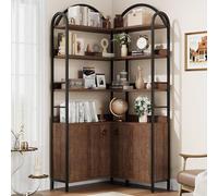 Garvee Amplio Espacio de almacenaje - Estantería esquinera en L de 6 Niveles, 189 cm de Alto, con Armario y Puertas, diseño arqueado Industrial, estantes metálicos, Ideal para Comedor, Sala u Oficina