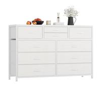 Garvee Amplio Mueble de Almacenamiento de 10 cajones - Cómoda de Tela con encimera de Madera y Estructura de Acero - para Dormitorio, Sala, Pasillo o habitación Infantil - Uso como Centro de