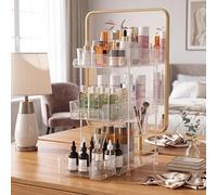 Garvee Amplio organizador de almacenamiento de cocina transparente de 3 niveles, estante extraíble debajo del fregadero con separadores para maquillaje, cuidado de la piel, suministros de limpieza