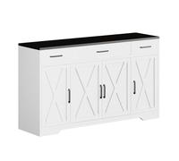 Garvee Aparador Amplio de 140 cm Estilo Farmhouse, 3 cajones, estantes y Puertas, Mueble Buffet de Madera para salón, Comedor o recibidor, Almacenamiento versátil y estación de café