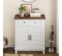 Garvee Aparador Buffet Estilo Farmhouse con Estante Ajustable de 3 Niveles, cajón grandeza y Puertas ranuradas - Mueble de Almacenamiento Compacto y Seguro para Cocina, Comedor, baño o Entrada -