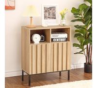 Garvee Aparador buffet moderno con almacenamiento - Consola industrial con puertas de panel ondulado y estante ajustable - Para recibidor, salón, comedor, dormitorio, 60x27x73cm - Roble+Negro - Color: