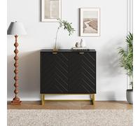 Garvee Aparador Buffet Moderno de 80 cm con Puertas de Espiga y Estante Ajustable - Mueble de Almacenamiento de Madera para salón, Comedor o Entrada - Consola credenza Doble Puerta, Color Negro