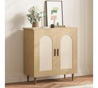 Garvee Aparador con Puertas de ratán - Mueble Auxiliar de almacenaje con estantes Ajustables y Patas de Madera Maciza - Estilo Boho, Ideal para Entrada y salón - Color Madera