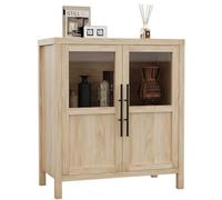 Garvee Aparador de 74 cm con 2 Puertas de Vidrio y estantes Ajustables - Mueble recibidor Moderno rústico, Ideal para Almacenamiento en Cocina, Comedor o Entrada - Gran Capacidad y exhibición - Color
