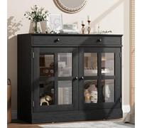 Garvee Aparador de 90 cm con Puertas de Cristal, Mueble aparador con estantes Ajustables para salón, Comedor o Cocina