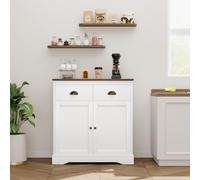 Garvee Aparador de Almacenamiento para Cocina - Estilo Farmhouse, 2 Puertas y 2 cajones, Estante Ajustable - Ideal para Comedor, Sala o apartamento - Gabinete Buffet, tamaño 2X, Color Blanco