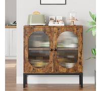 Garvee Aparador De Entrada Rústico Moderno - Gabinete De Madera Independiente con Puertas De Vidrio y Estantes - Ideal para Recibidor, Salón, Comedor o Cocina - Almacenamiento Versátil